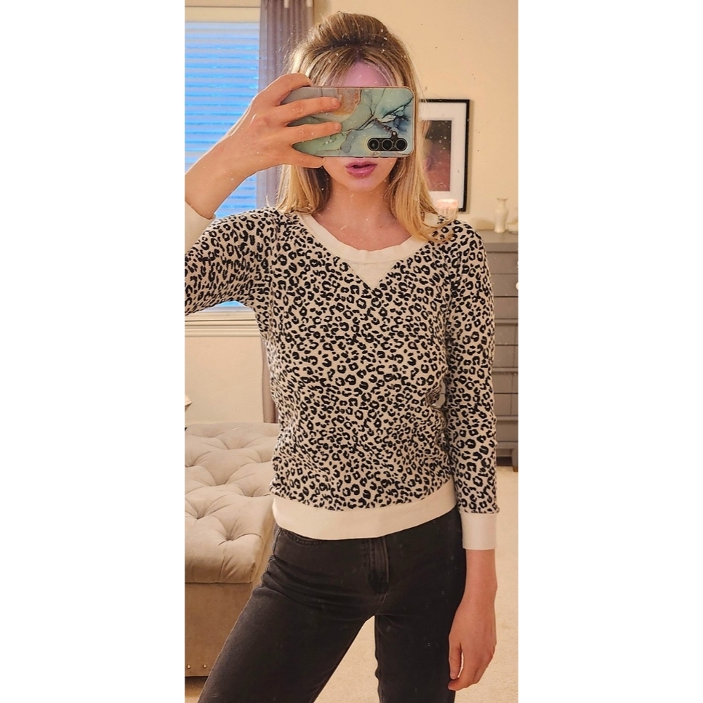 Victoria's Secret Y2K black and white leopard print thermal waffle knit top - Picture 1 of 6